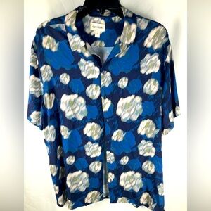 Open‎ Edit Men’s Blue Size L Graphic Button Up Short Sleeve Shirt New With Tags